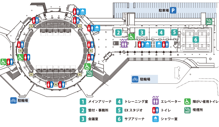 西原商会アリーナ（鹿児島アリーナ）1階 フロアマップ